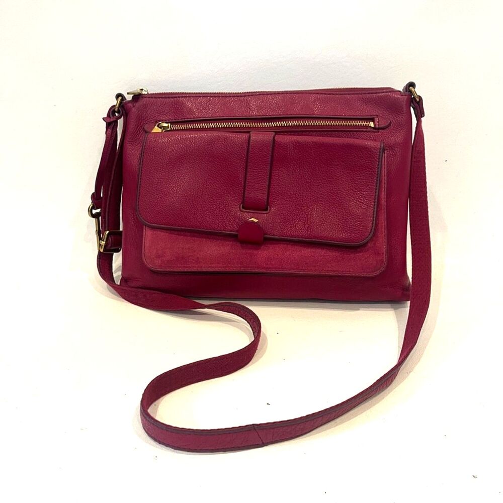 Fossil Kinley Crossbody Bag Wine/Fig Leather Suede - Picture 3 of 12